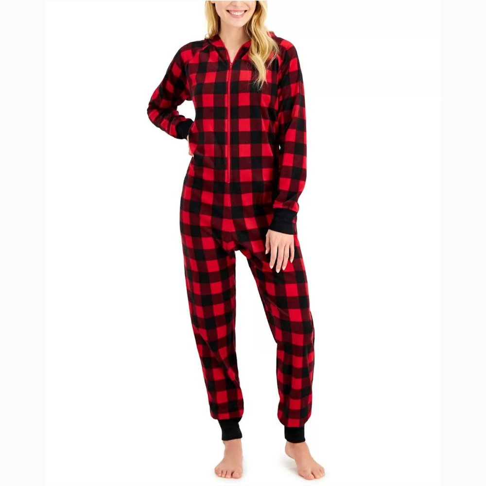 Family Pajamas Womens Matching 1-Piece Red Check Printed Pajamas